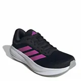 Championes de running Adidas Response Runner 2, color negro con tres franjas laterales en fucsia vibrante y entresuela blanca gruesa.