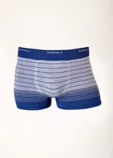 Boxer de microfibra color naranja con rayas horizontales blancas y cintura elástica con la marca "PRILI" repetida.