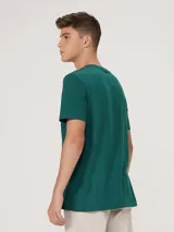 Remera básica de manga corta color gris claro, con cuello redondo.