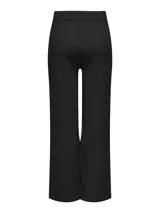 Pantalón negro de pierna ancha y tiro medio, con bolsillos laterales.