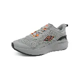 Championes grises de running, con detalles en negro y naranja.