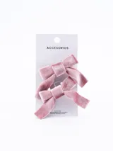Set de dos broches para el pelo, con forma de moña de terciopelo color rosa.