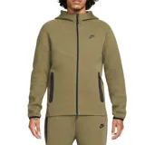 Campera con capucha Nike Tech Fleece Windrunner color verde oliva, con cierre frontal completo, bolsillos laterales con cierre y logo de Nike bordado en negro en el pecho.