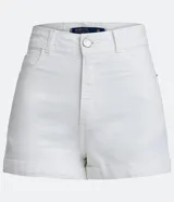 Short de sarga negro con cintura alta, bolsillos delanteros y traseros.