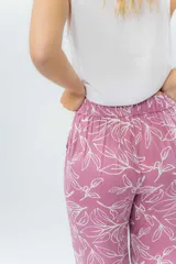 Pantalón culotte de lino estampado con hojas, de tiro medio, corte recto y cintura elástica en la espalda.