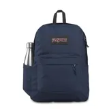 Mochila Jansport modelo Superbreak Plus, color azul marino, con compartimento principal, bolsillo frontal con organizador y bolsillo lateral para botella.
