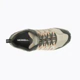 Championes de trekking Merrell Crosslander 3 para hombre, color beige con detalles en negro y naranja. Capellada de cuero y malla, puntera reforzada, forro de malla transpirable, plantilla Kinetic Fit BASE removible, amortiguación Merrell Air Cushion, entresuela de espuma EVA y suela de goma adherente.