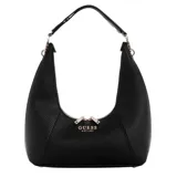 Bolso de hombro Guess color negro, confeccionado en ecocuero con acabado texturizado. Tiene cierre superior con cremallera, correa fija y herrajes dorados.