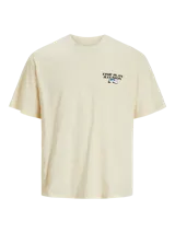 Camiseta color crema de manga corta y cuello redondo con estampado frontal que dice "Time is an illusion".