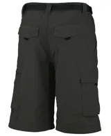 Bermuda de hombre color gris oscuro, con bolsillos cargo laterales con cierre y logo de la marca bordado en la pierna derecha. Incluye cinturón negro con hebilla plástica.