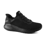 Championes deportivos Skechers Slip-ins Bobs Sport Squad Chaos, color negro, con capellada tejida, cordones elásticos, plantilla Skechers Memory Foam y suela flexible.