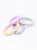 Set de cuatro coleros elásticos para el cabello, con diseño trenzado en colores pastel y adorno de cuentas plásticas.