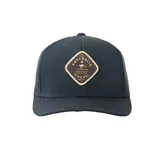 Gorro trucker negro con paneles traseros de malla y parche frontal con logo de Rip Curl y canguro australiano.