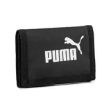Billetera Puma Phase negra con logo y nombre de la marca en blanco.
