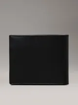 Billetera bifold de piel negra suave, con 4 ranuras para tarjetas, 2 ranuras de seguridad y bolsillo monedero.