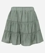 Minifalda verde oliva de viscosa texturizada con recortes fruncidos y cintura elástica.