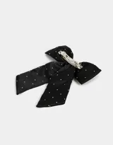 Hebilla francesa para el pelo color negro con moño de satén con lunares blancos y apliques de strass.