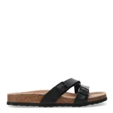 Sandalias negras con dos tiras ajustables con hebilla.