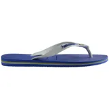 Ojotas Havaianas modelo Brasil Logo, color azul con tiras blancas y logo de Brasil.