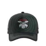 Gorro Capslab unisex con visera curva, de color negro con malla trasera y parche bordado de Wile E. Coyote en el frente.