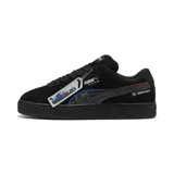Championes Puma BMW Motorsport Suede XL, color negro, con detalles en azul y rojo, logo de BMW Motorsport en el lateral y suela texturizada.
