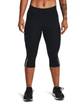 Calza capri Under Armour Fly Fast 3.0 Speed de mujer, color negro con detalles reflectivos.