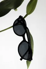 Lentes de sol redondos con montura carey y lentes degradados azules.