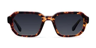 Gafas de sol con montura poligonal carey y lentes polarizadas negras.