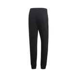 Pantalón de chándal negro Adidas de corte slim fit, con cintura elástica y puños ajustados. Presenta un logo estampado en la pierna izquierda.