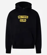 Buzo negro con capucha, de corte boxy, con estampa frontal amarilla de Wu-Tang Clan.