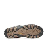 Championes de trekking Merrell Accentor 3 para hombre, color beige con detalles en marrón y gris. Capellada de ante y malla transpirable, cordones y refuerzos reciclados, puntera de goma protectora, entresuela de espuma EVA y suela de goma adherente.