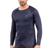 Remera deportiva de manga larga negra, con cuello redondo y logo blanco en el pecho.