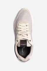 Zapatillas urbanas negras con detalles en blanco y marrón. Confeccionadas en cuero y nylon, con suela de goma y logo en grifa de cuero.