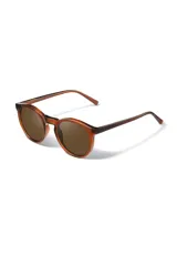 Gafas de sol Eco Shades Fontana con montura redonda gris y lentes verdes. Fabricadas con acetato biodegradable y lentes de PMMA reciclado.