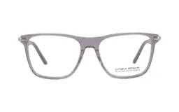 Anteojos de lectura Linea Roma, con marco cuadrado de acetato color gris y patillas grises.