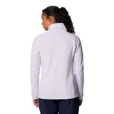 Buzo polar blanco de mujer, con cuello alto y cierre de media cremallera.