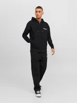Canguro negro con capucha, cierre de cremallera, bolsillos tipo canguro y logo 'Originals Studio' estampado en el pecho.