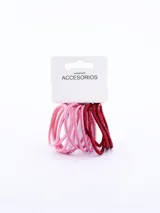 Pack de 12 coleros elásticos para el cabello, en colores rosa y bordó.