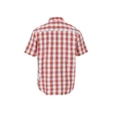 Camisa de hombre a cuadros azules, negros y blancos, de manga corta y corte clásico.