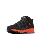 Botas de senderismo Columbia Peakfreak II Mid, color verde oliva con detalles en negro y naranja. Fabricadas con tecnología OutDry™ impermeable y transpirable, entresuela TechLite+™ para amortiguación y suela Adapt Trax™ para tracción.