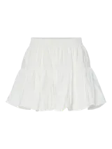 Minifalda blanca de poliéster con cintura elastizada y forro interior.