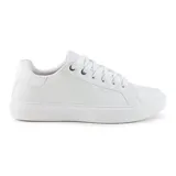 Championes blancos de cuero sintético con cordones y suela de goma.
