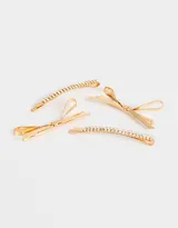 Set de cuatro horquillas plateadas para el pelo, dos con forma de moño y dos con apliques de strass.
