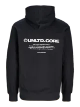 Canguro negro de Jack & Jones con capucha, bolsillo tipo canguro y logo pequeño estampado en el pecho. Corte relajado y tejido suave.