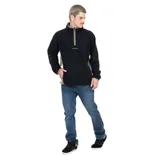 Canguro negro de micropolar con cierre parcial y logo Volcom estampado en el pecho.