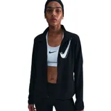 Campera deportiva Nike negra con cierre frontal, logo Swoosh blanco en el pecho y corte entallado.