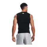 Musculosa negra Under Armour HeatGear de compresión, sin mangas y con logo blanco en el pecho.