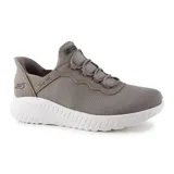Championes deportivos Skechers Slip-Ins Bobs Sport Squad Chaos, color gris topo con cordones elásticos y plantilla Skechers Memory Foam. Diseñados con Heel Pillow para un ajuste fácil y seguro.