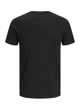 Camiseta negra de manga corta y cuello redondo, con logo Jack & Jones estampado en el pecho.