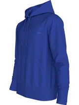Buzo azul con capucha y cordones ajustables, de corte clásico y logo de Calvin Klein bordado en el pecho.